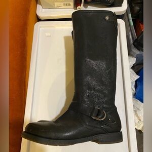 Olukai Nahuku Black Leather Zip Knee High Tall Moto Boots Womens Size 7.5 W